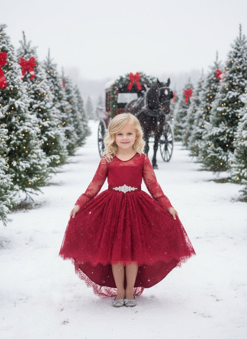 AINSLEY DRESS & BELT SET CRIMSON