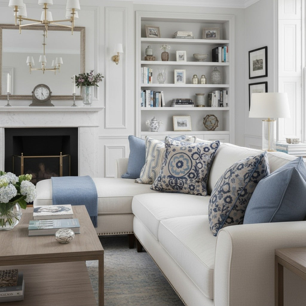 VERSAILLES EMBROIDERED PILLOW BLUE FLORAL