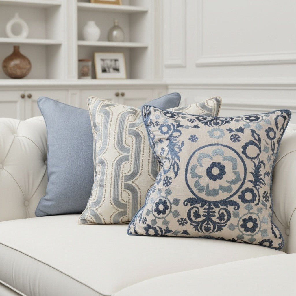 VERSAILLES PILLOW BLUE HERRINGBONE