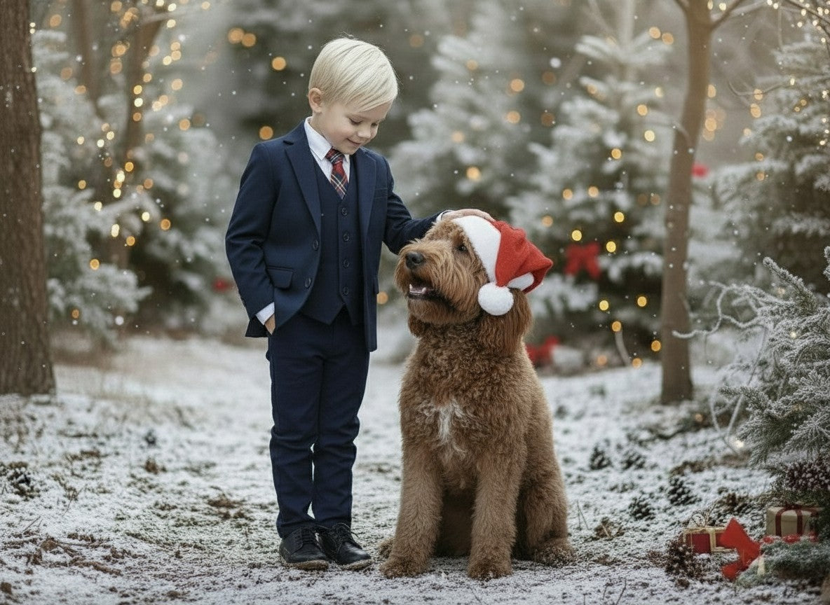 BOYS NAVY BLUE BROOKS SUIT 3PC. SET