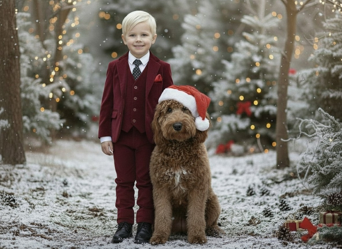 BOYS BARCLAY SUIT BURGUNDY VELVET 3PC SET