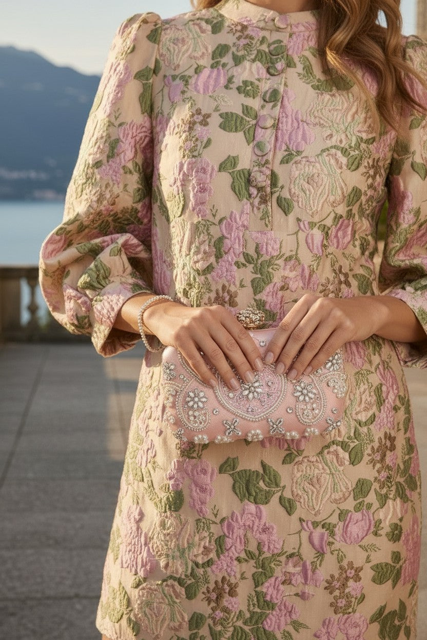 EDDAH JEWELED CLUTCH PINK