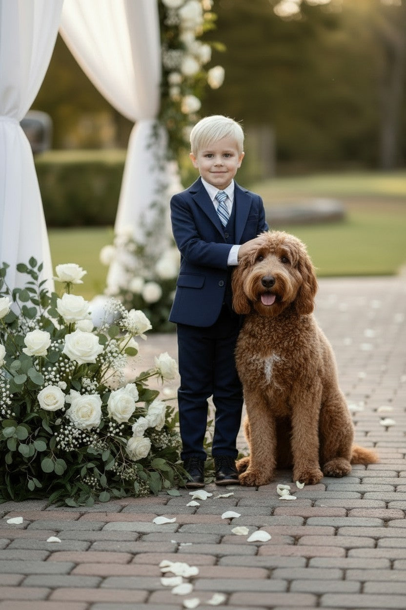 BOYS NAVY BLUE BROOKS SUIT 3PC. SET