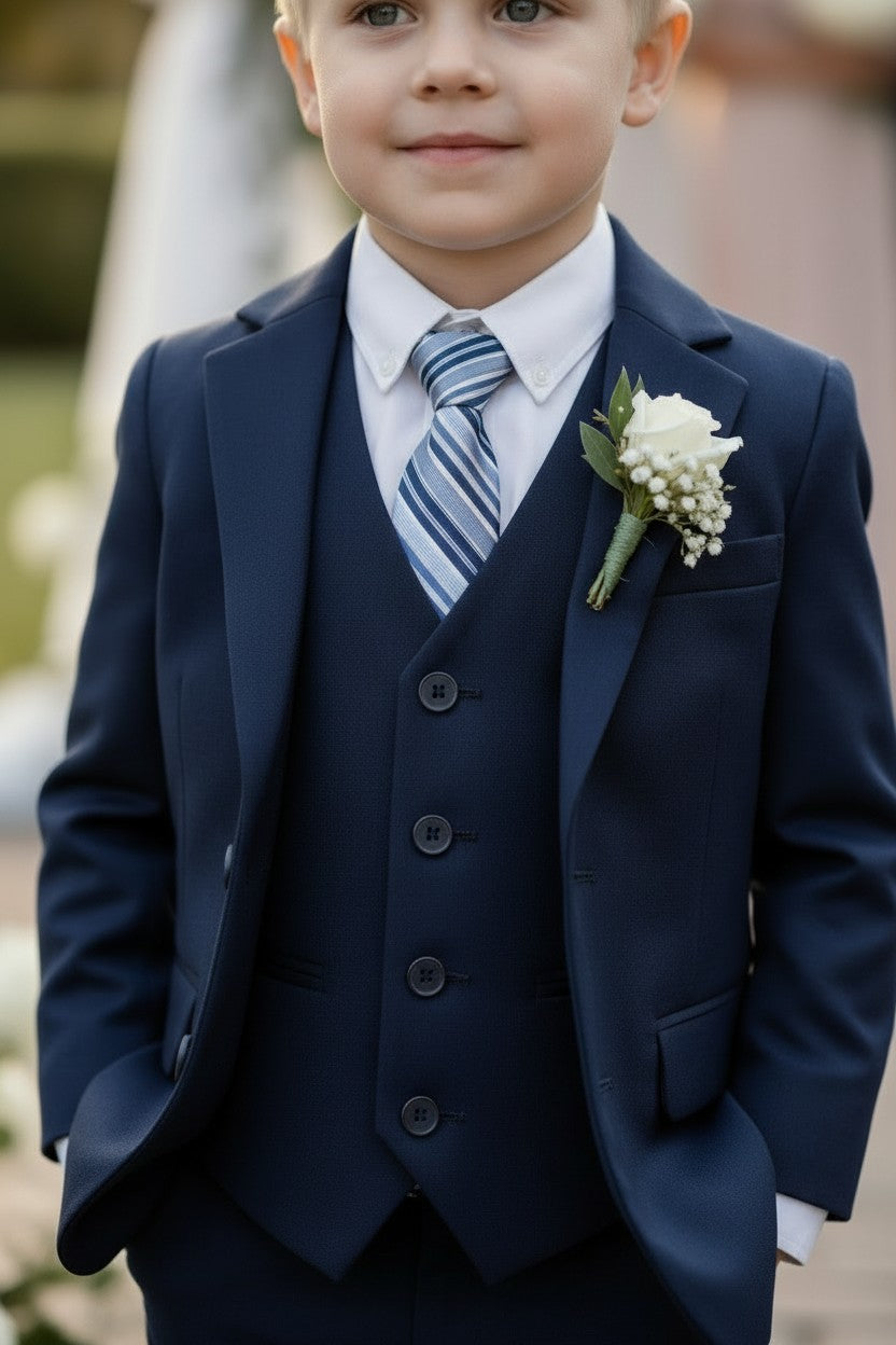 BOYS NAVY BLUE BROOKS SUIT 3PC. SET