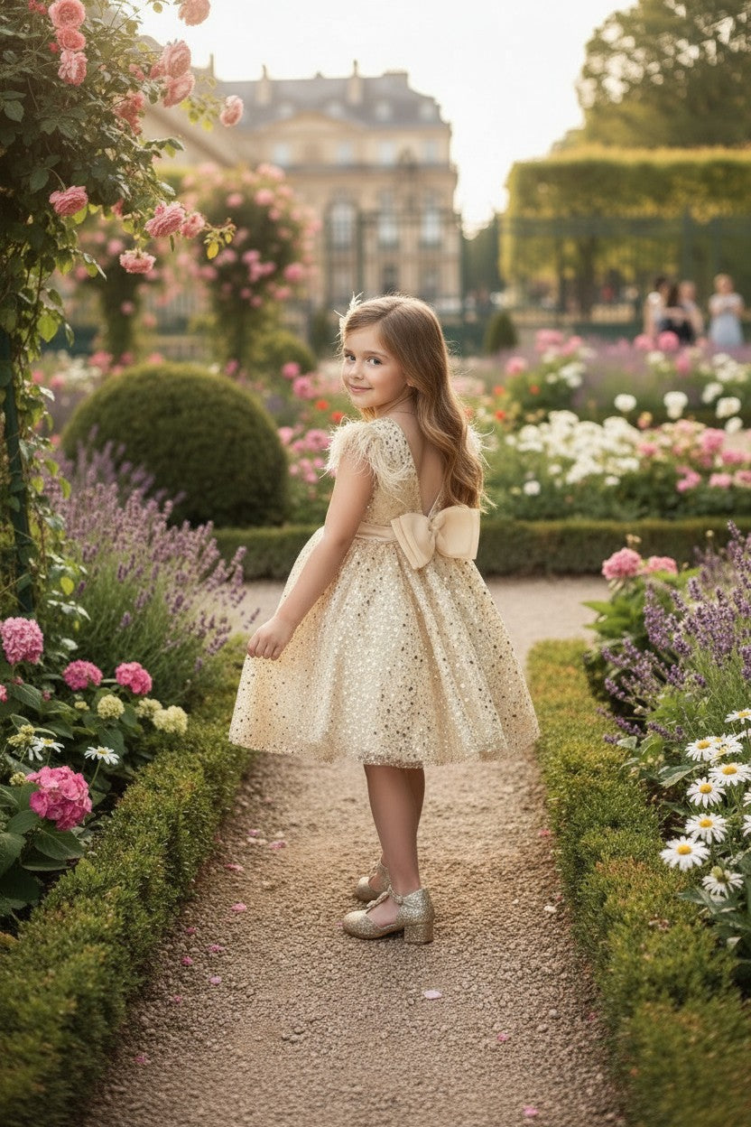 ELIANA DRESS & HAIR BOW SET GOLD