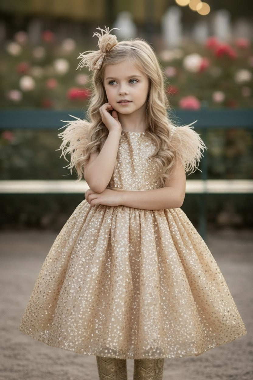 ELIANA DRESS & HAIR BOW SET GOLD