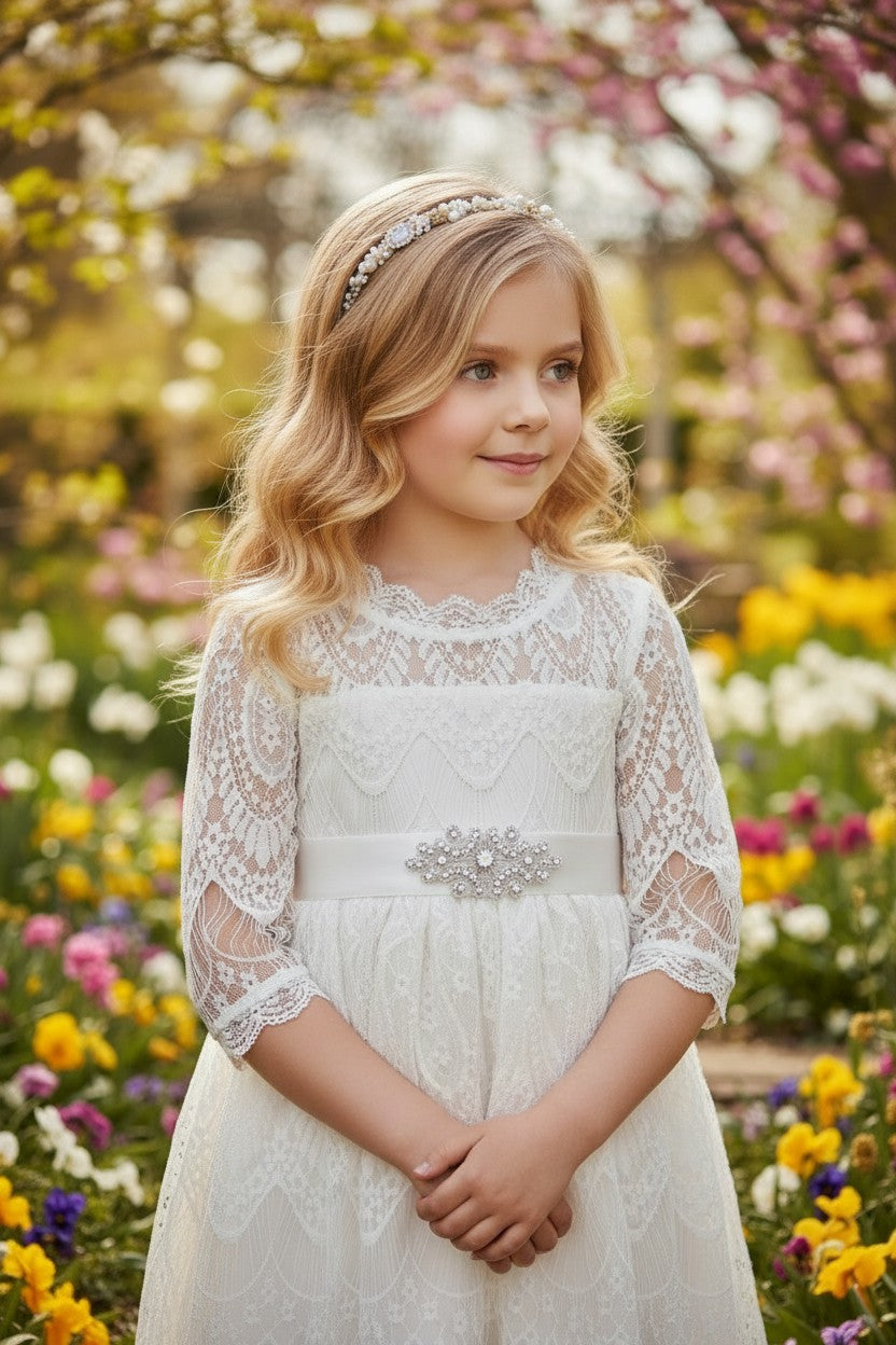 BELLA RAFAELA DRESS & BELT SET- ANTIQUE WHITE