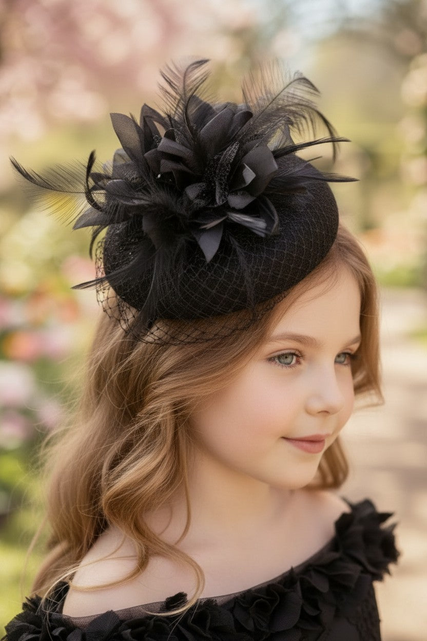 BLACK PILLBOX HAT