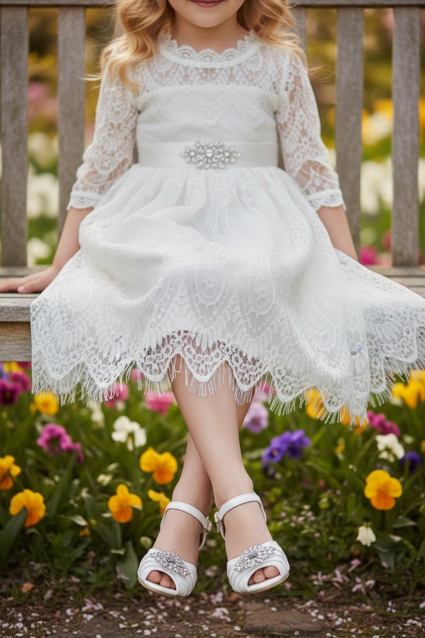 BELLA RAFAELA DRESS & BELT SET- ANTIQUE WHITE