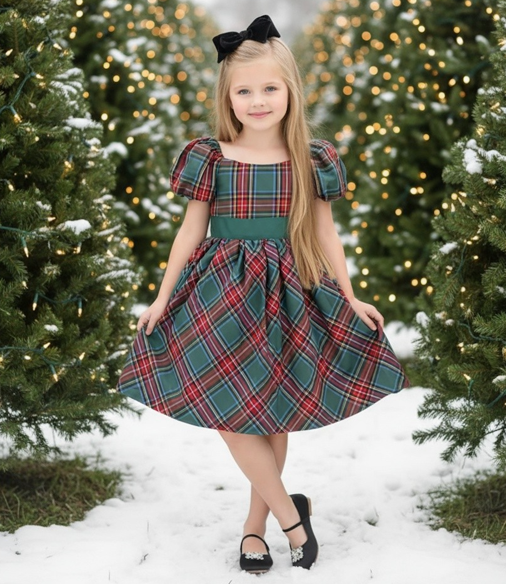ARIELLE DRESS EMERALD TARTAN