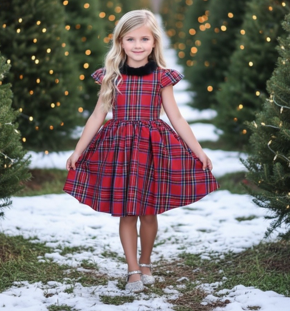 EVANGELINE DRESS ROYAL STEWART TARTAN