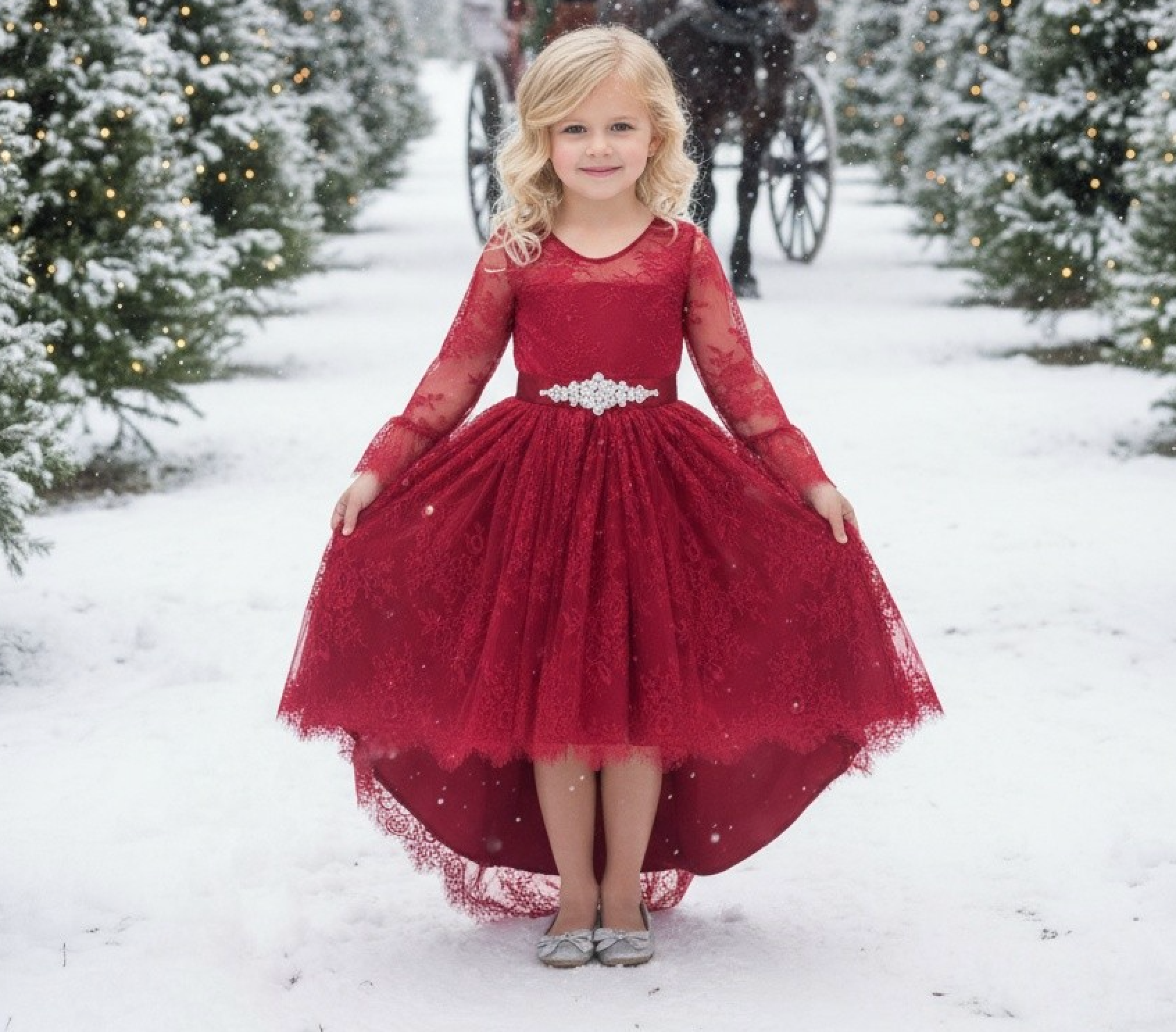 AINSLEY DRESS & BELT SET CRIMSON