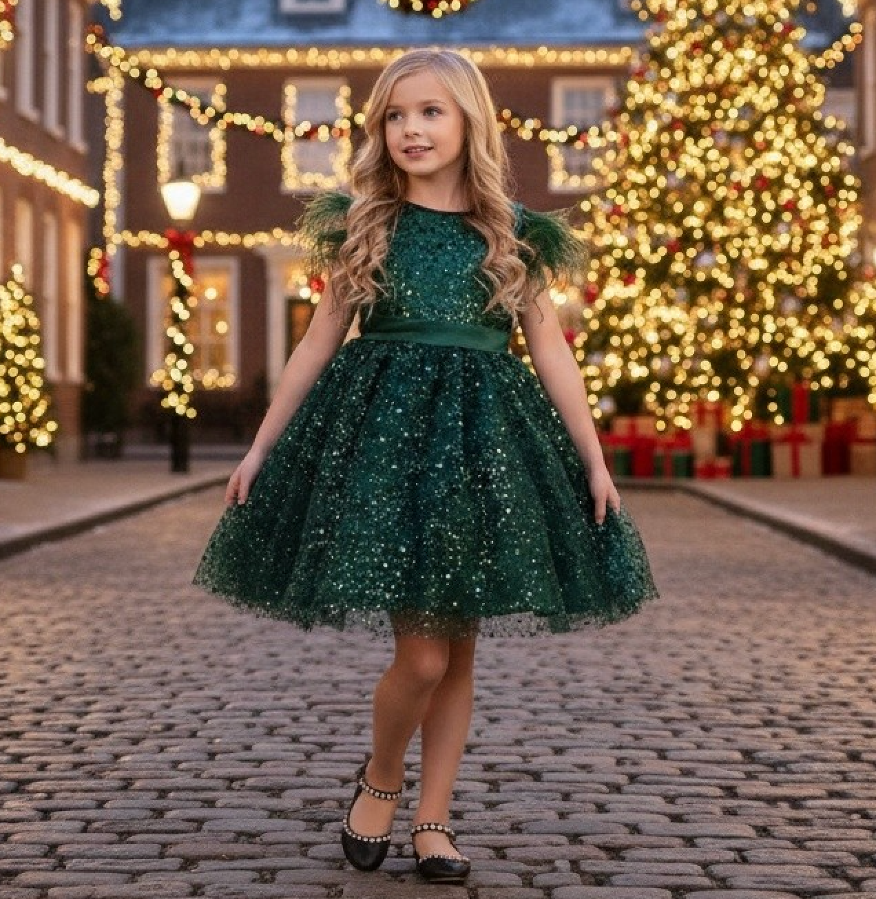 ELIANA DRESS & HAIR BOW SET EMERALD