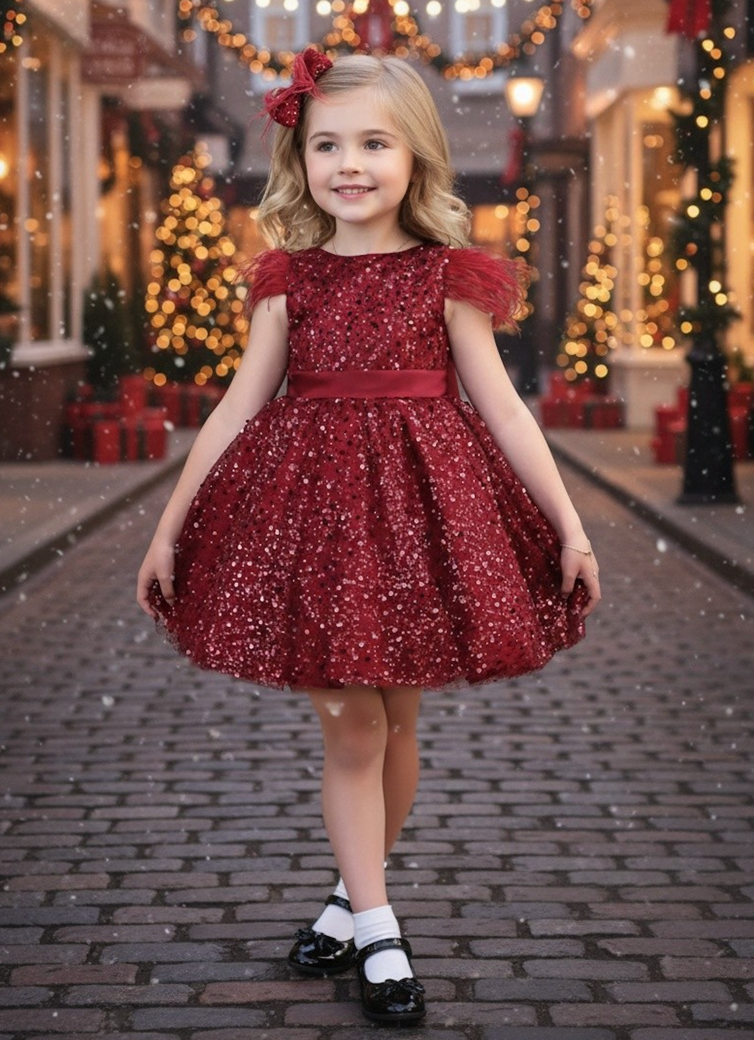 ELIANA DRESS & HAIR BOW SET CRIMSON