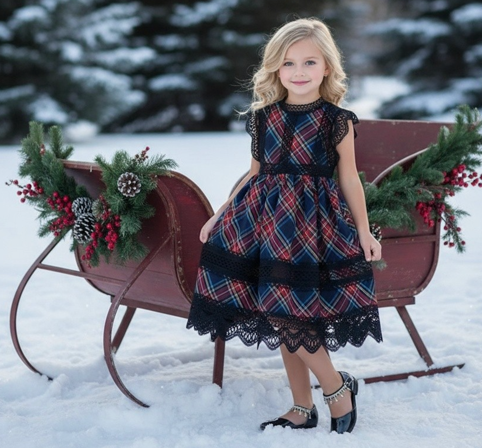 EVERLY DRESS BLACK WATCH TARTAN