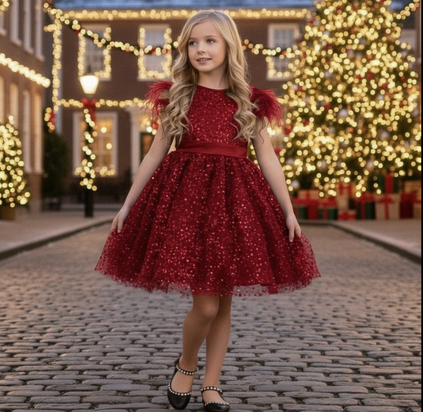 ELIANA DRESS & HAIR BOW SET CRIMSON