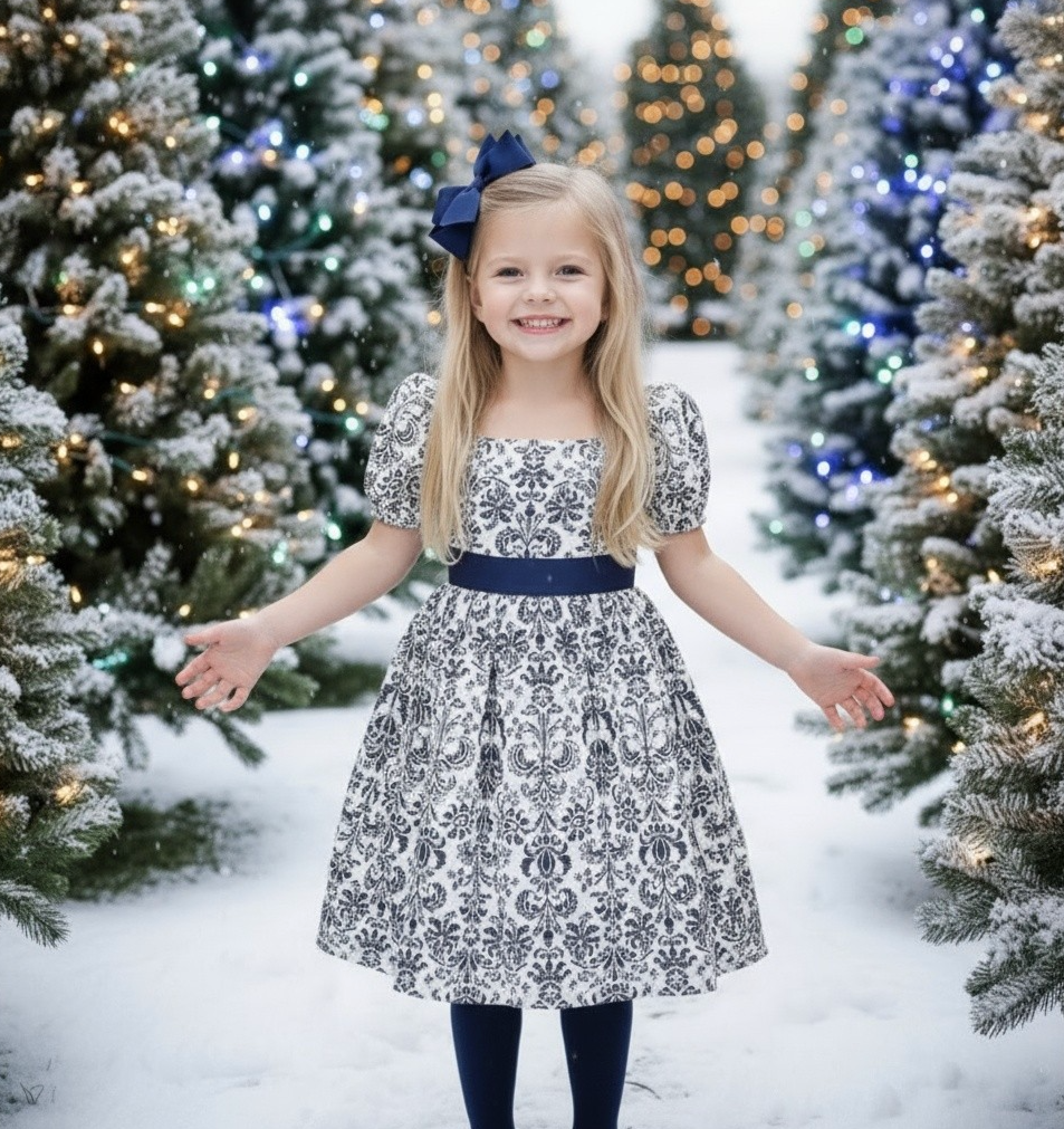 ARIELLE DRESS NAVY DAMASK