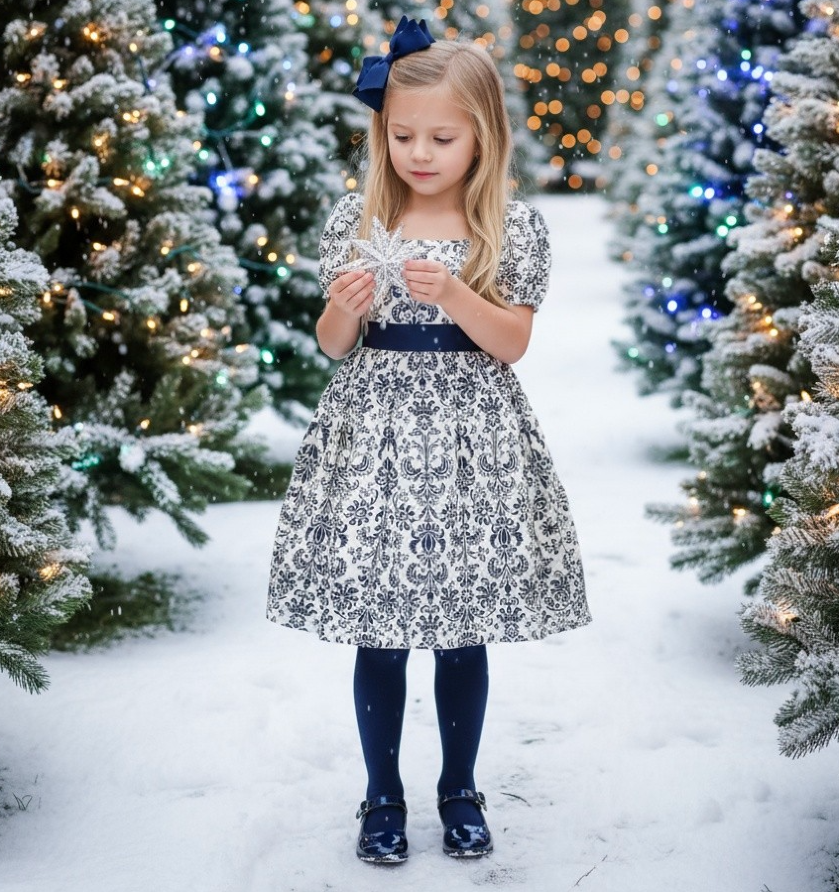 ARIELLE DRESS NAVY DAMASK