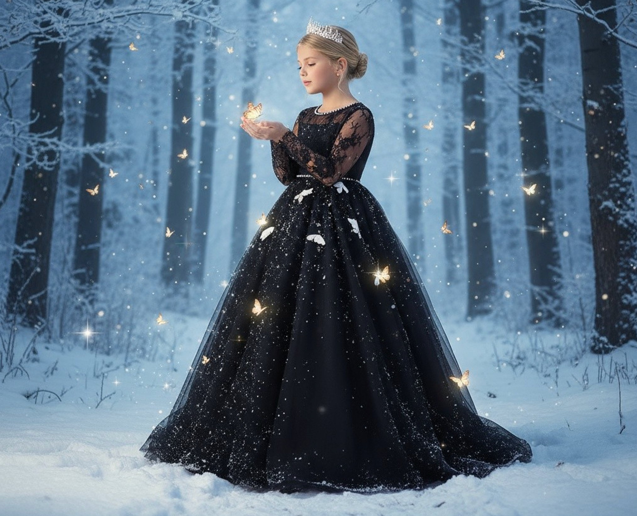 navy blue dress for baby girl Mariposa Gown Black & White