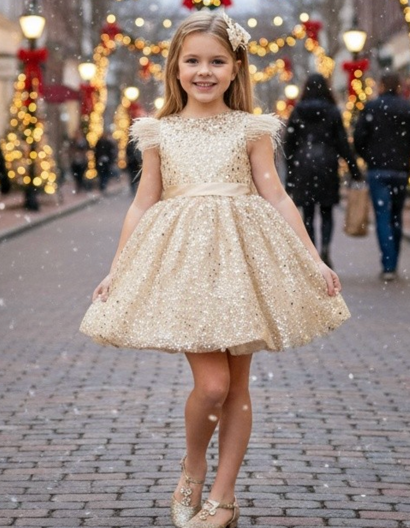 ELIANA DRESS & HAIR BOW SET GOLD