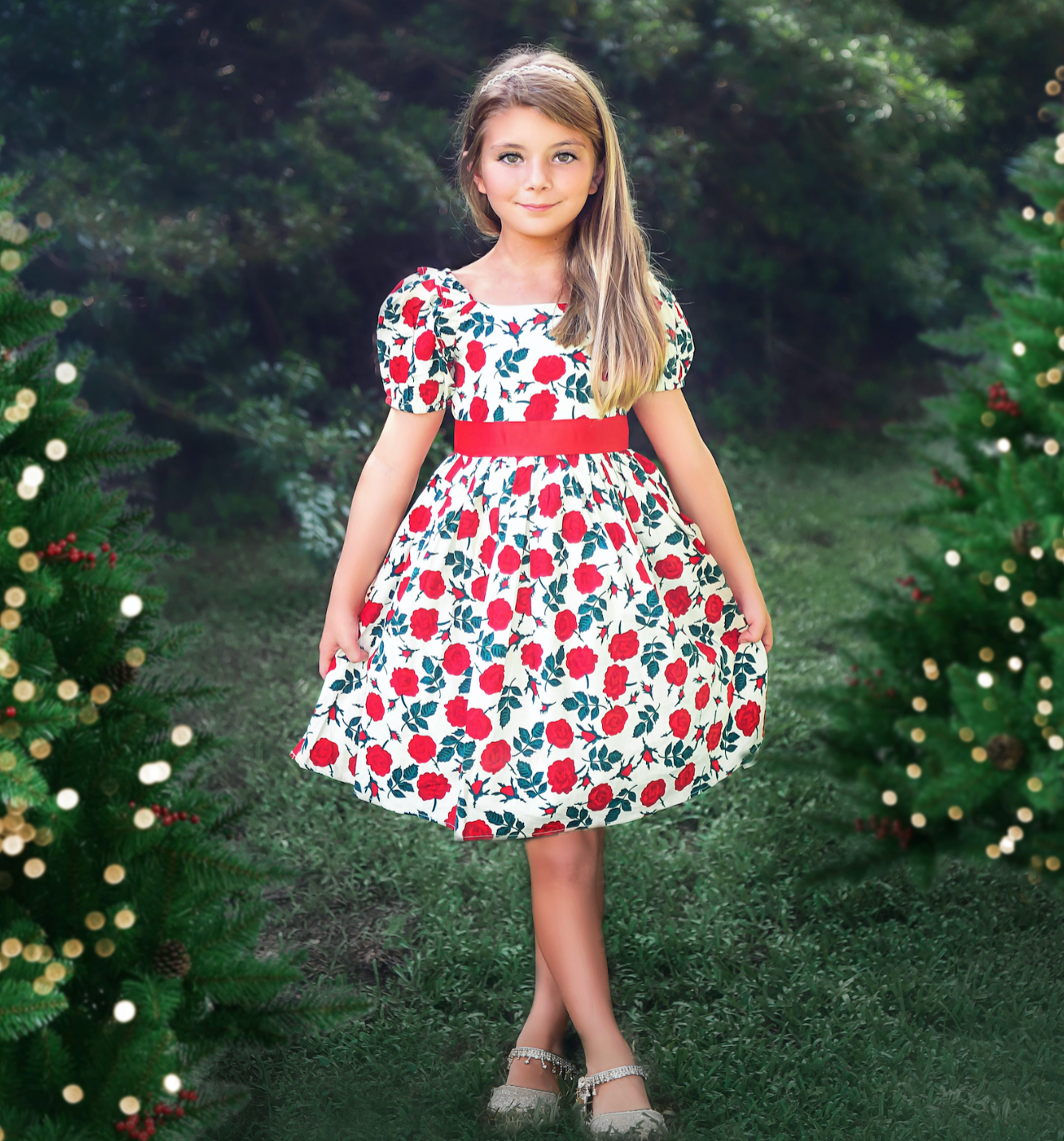 ARIELLE DRESS RED ROSE FLORAL