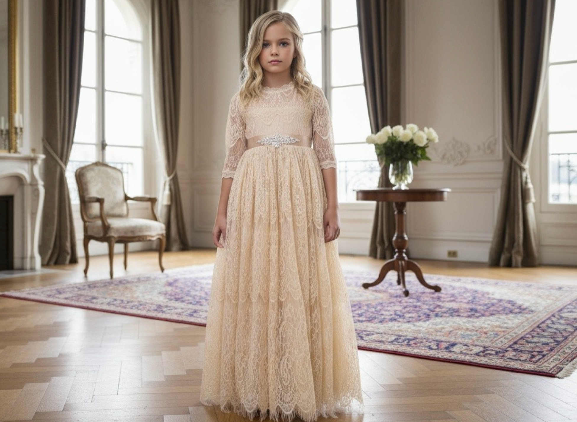 BELLA RAFAELA GOWN & BELT SET BUTTERSCOTCH