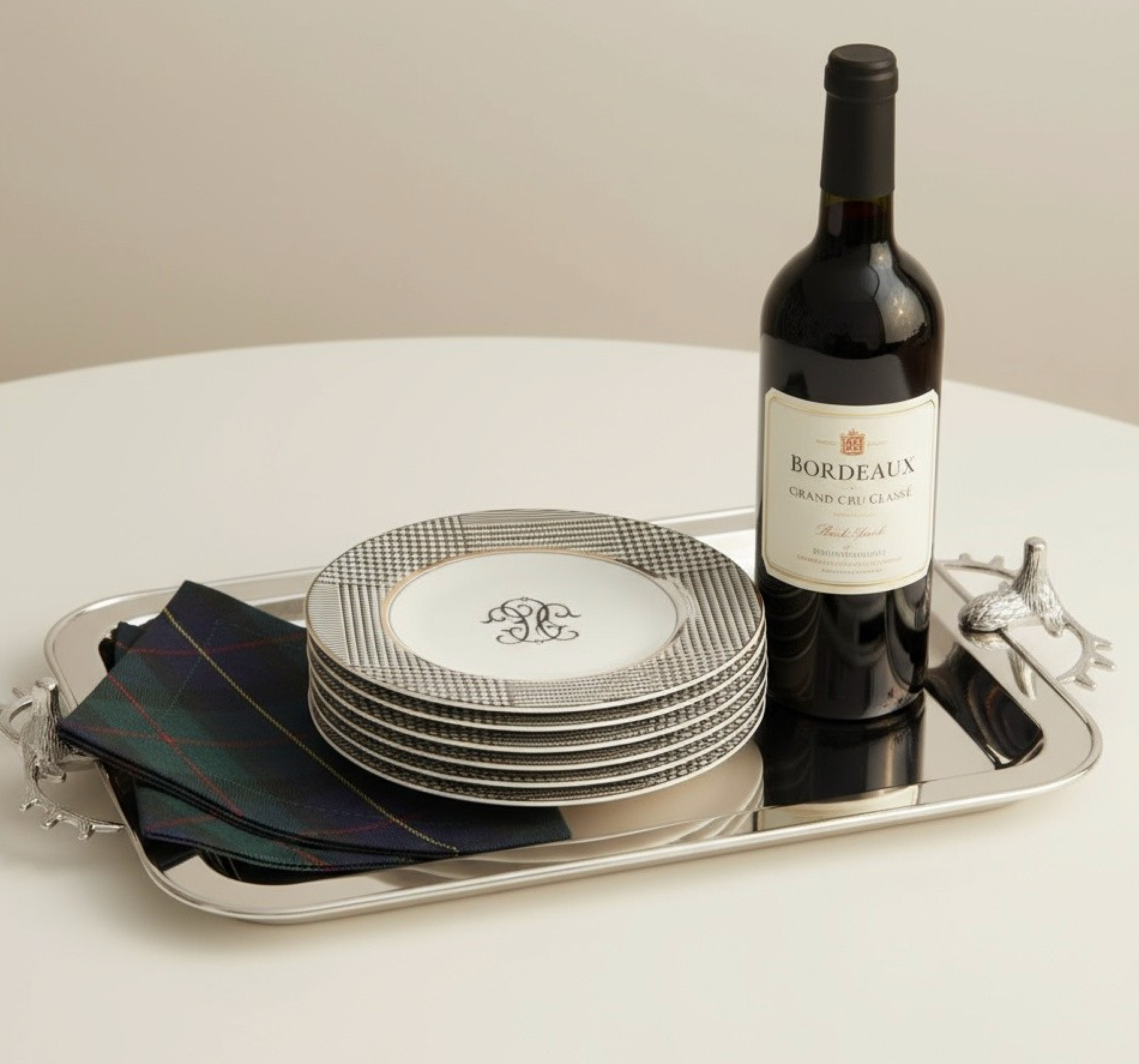 GLEN PLAID APPETIZER PLATES-4PC. SET