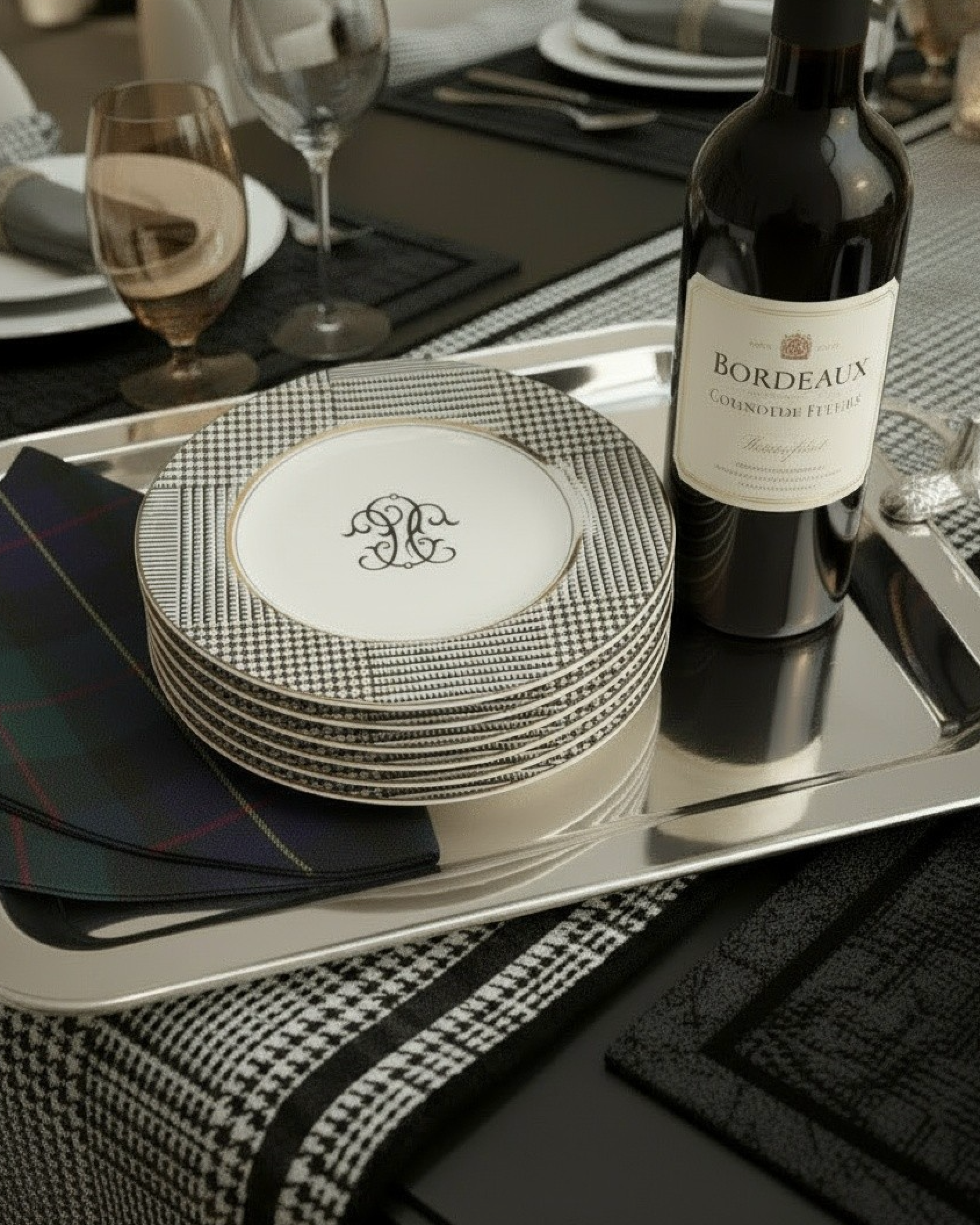 GLEN PLAID APPETIZER PLATES-4PC. SET