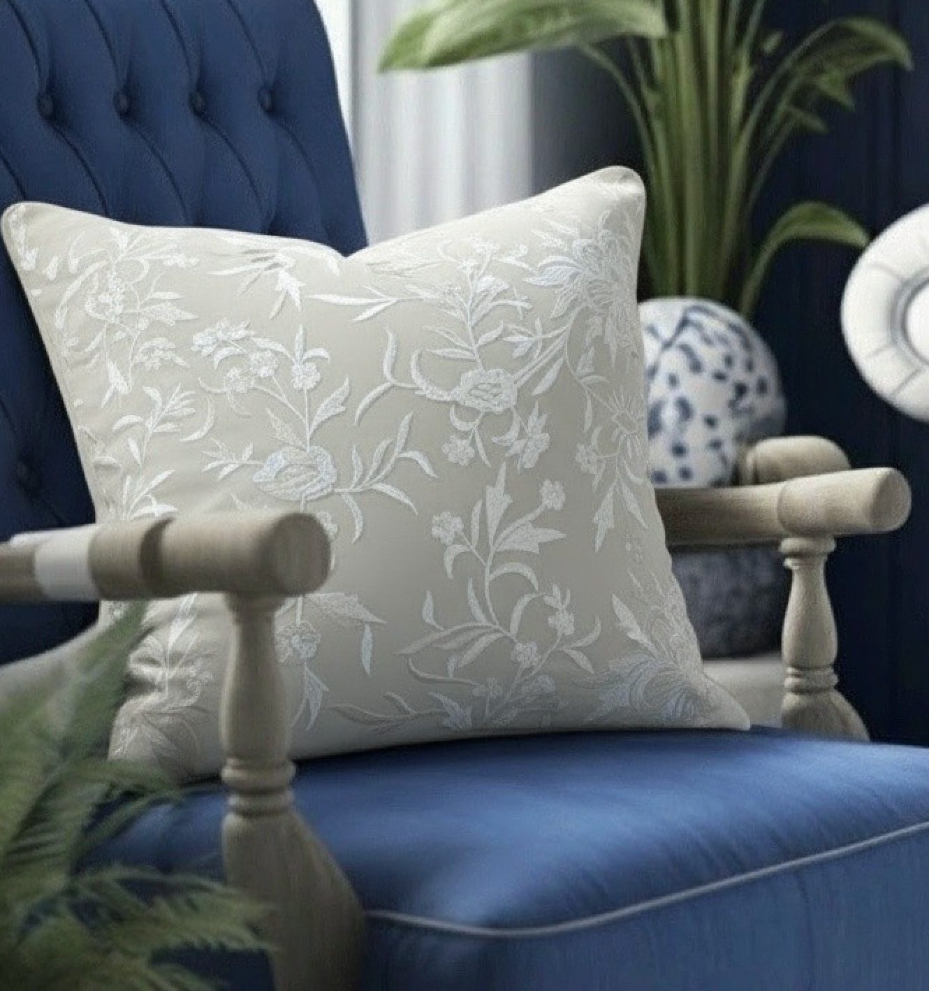VERSAILLES PILLOW IVORY FLORAL EMBROIDERY