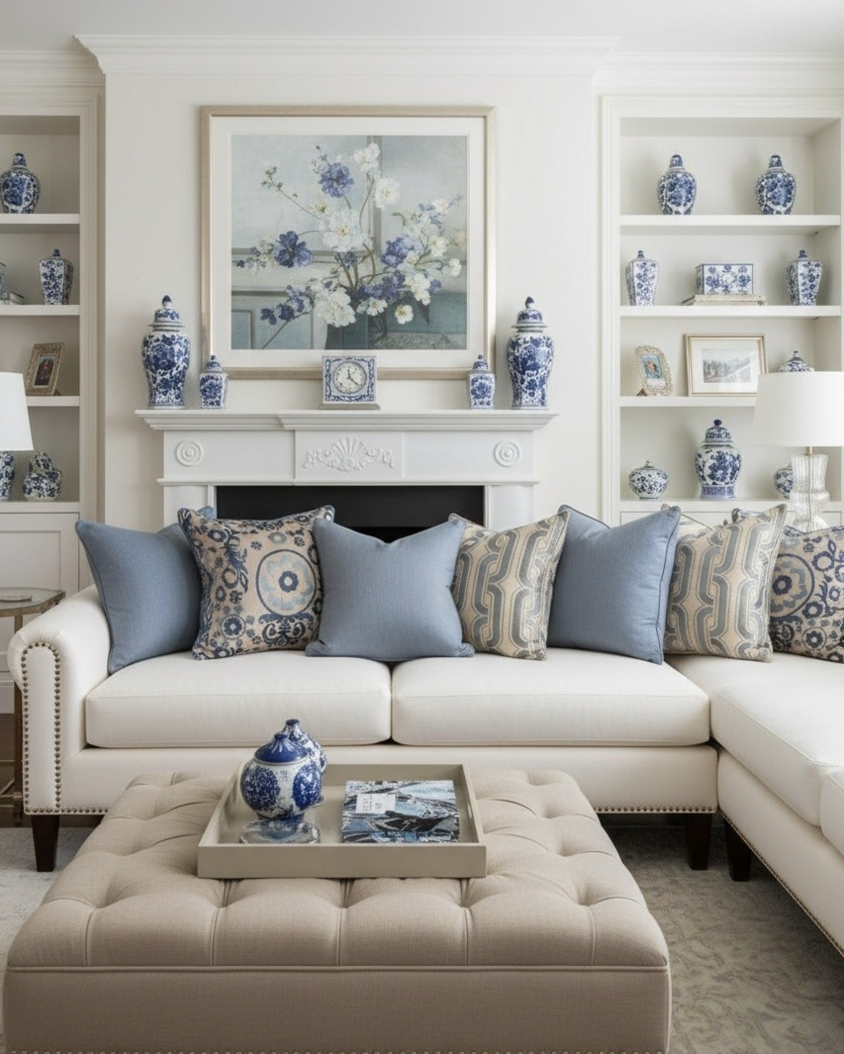 VERSAILLES PILLOW BLUE HERRINGBONE