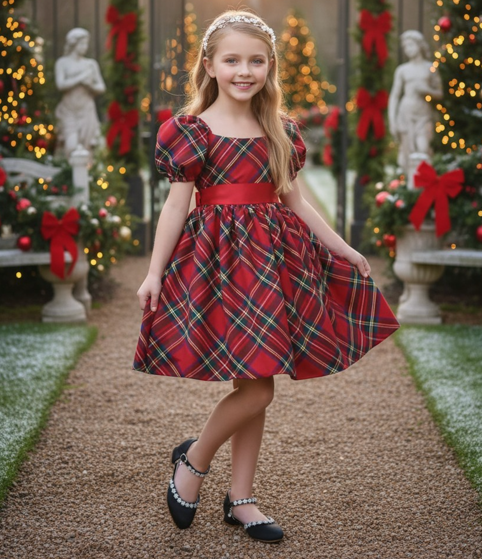 ARIELLE DRESS STEWART TARTAN