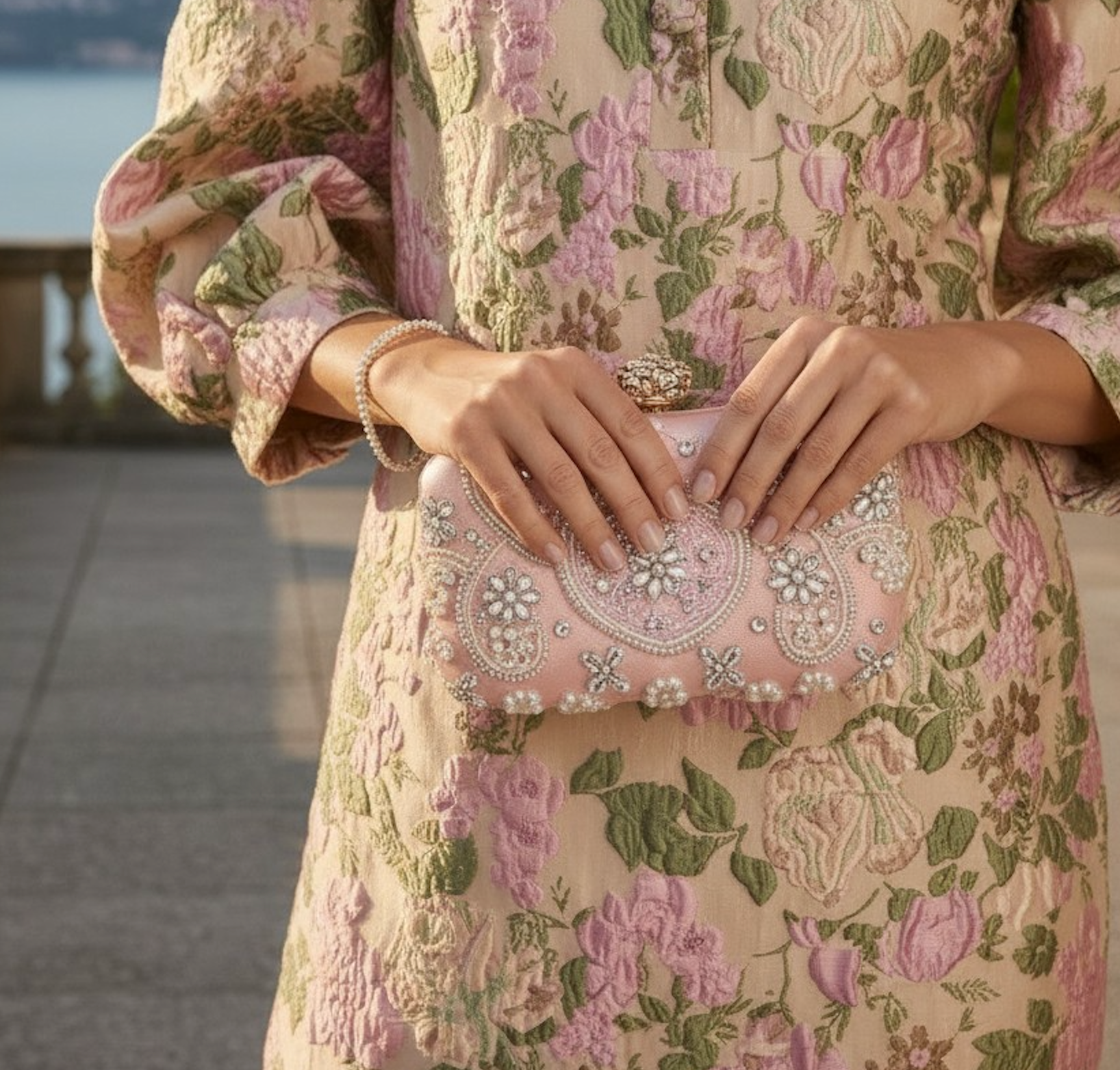 EDDAH JEWELED CLUTCH PINK