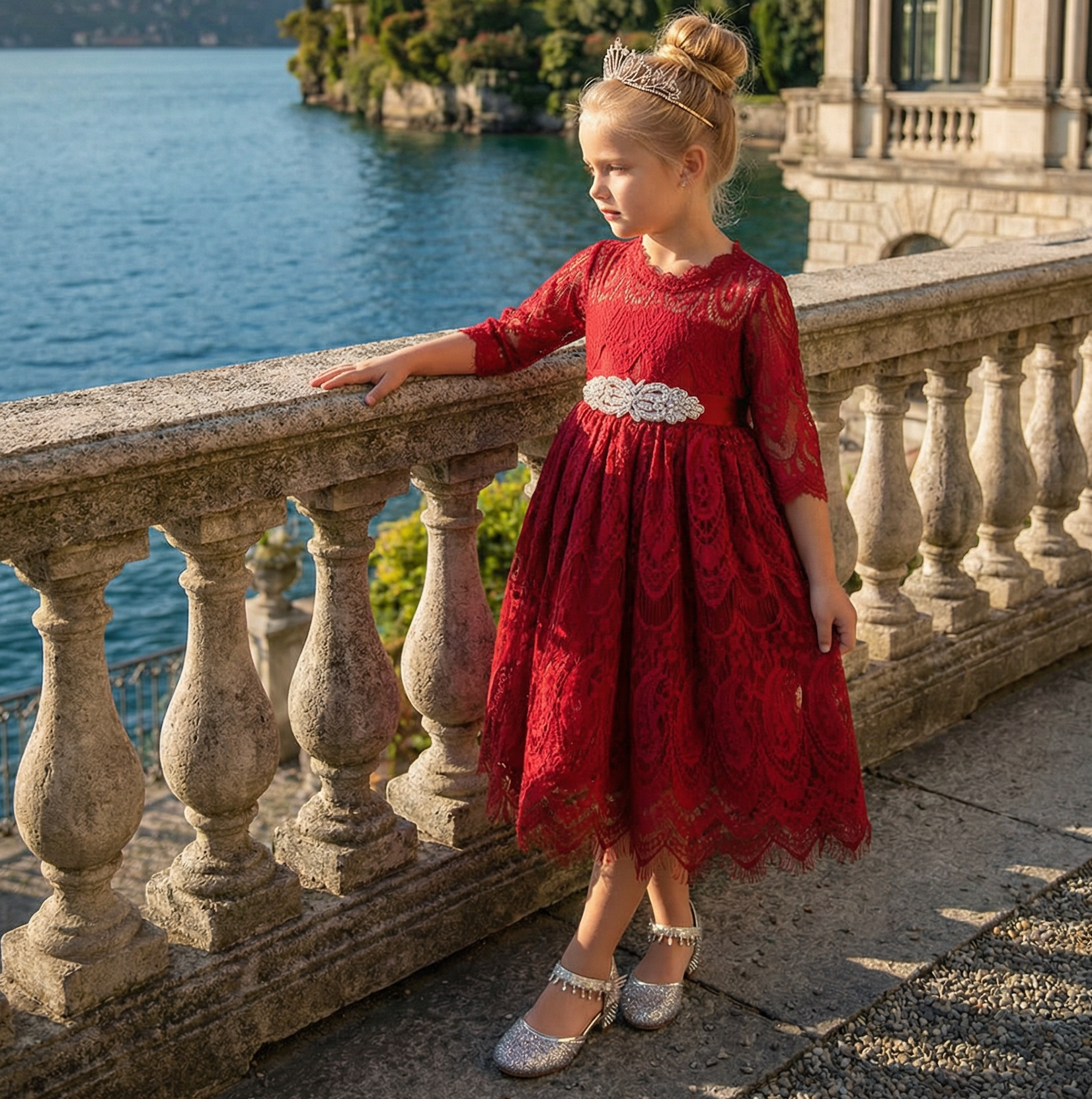 BELLA RAFAELA DRESS & BELT SET-CRIMSON