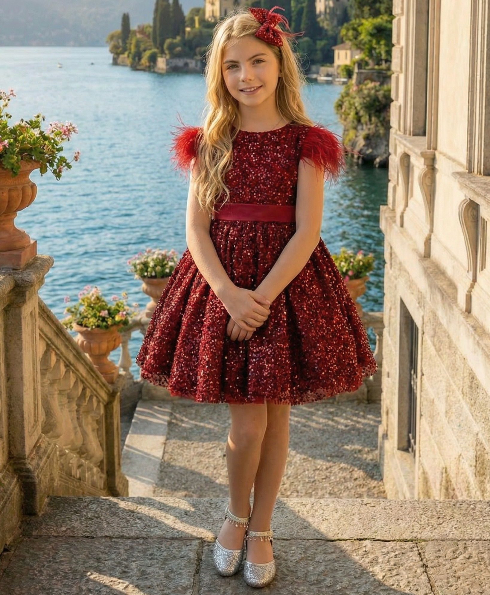 ELIANA DRESS & HAIR BOW SET CRIMSON