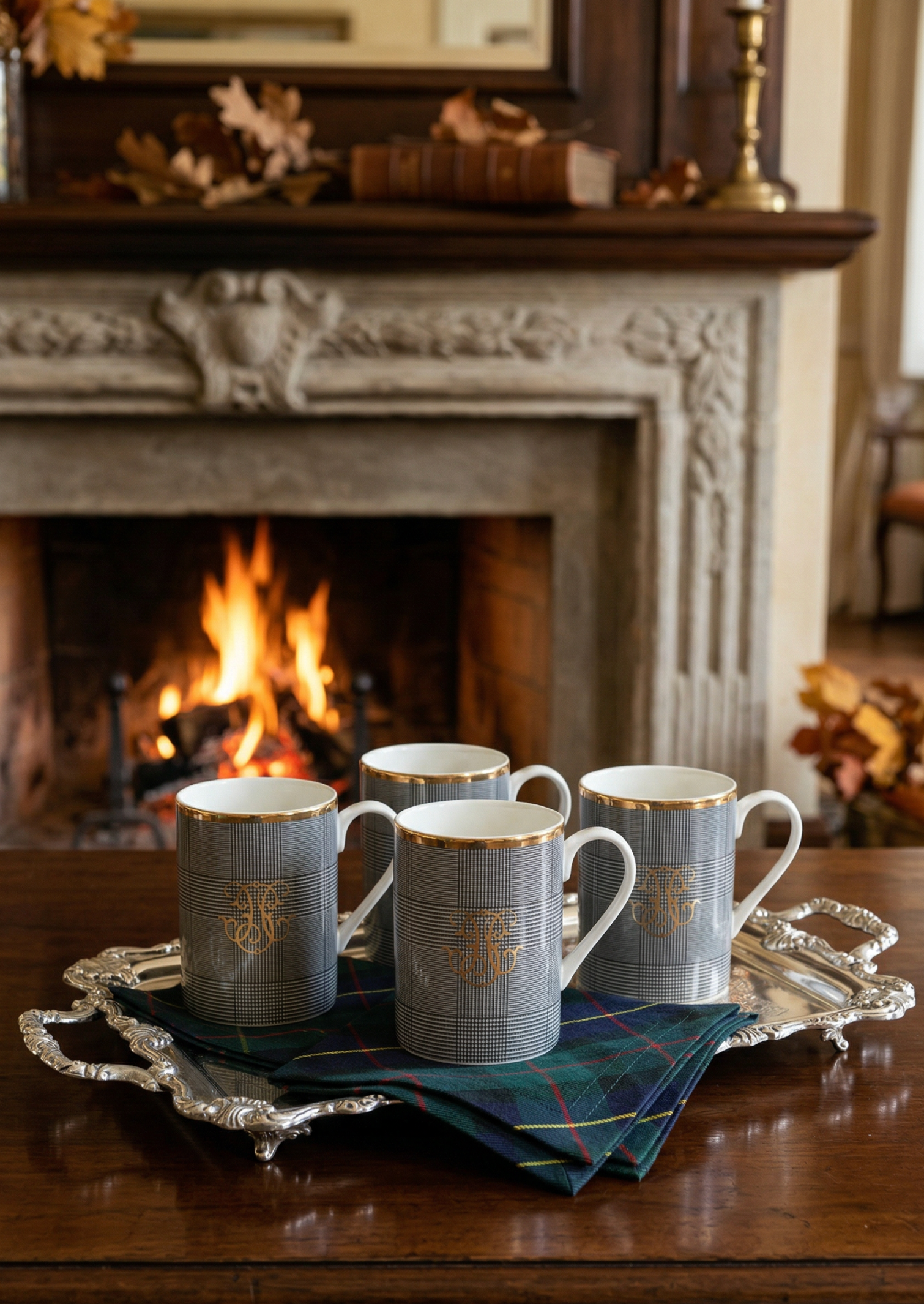 GLEN PLAID MUGS SET OF 4