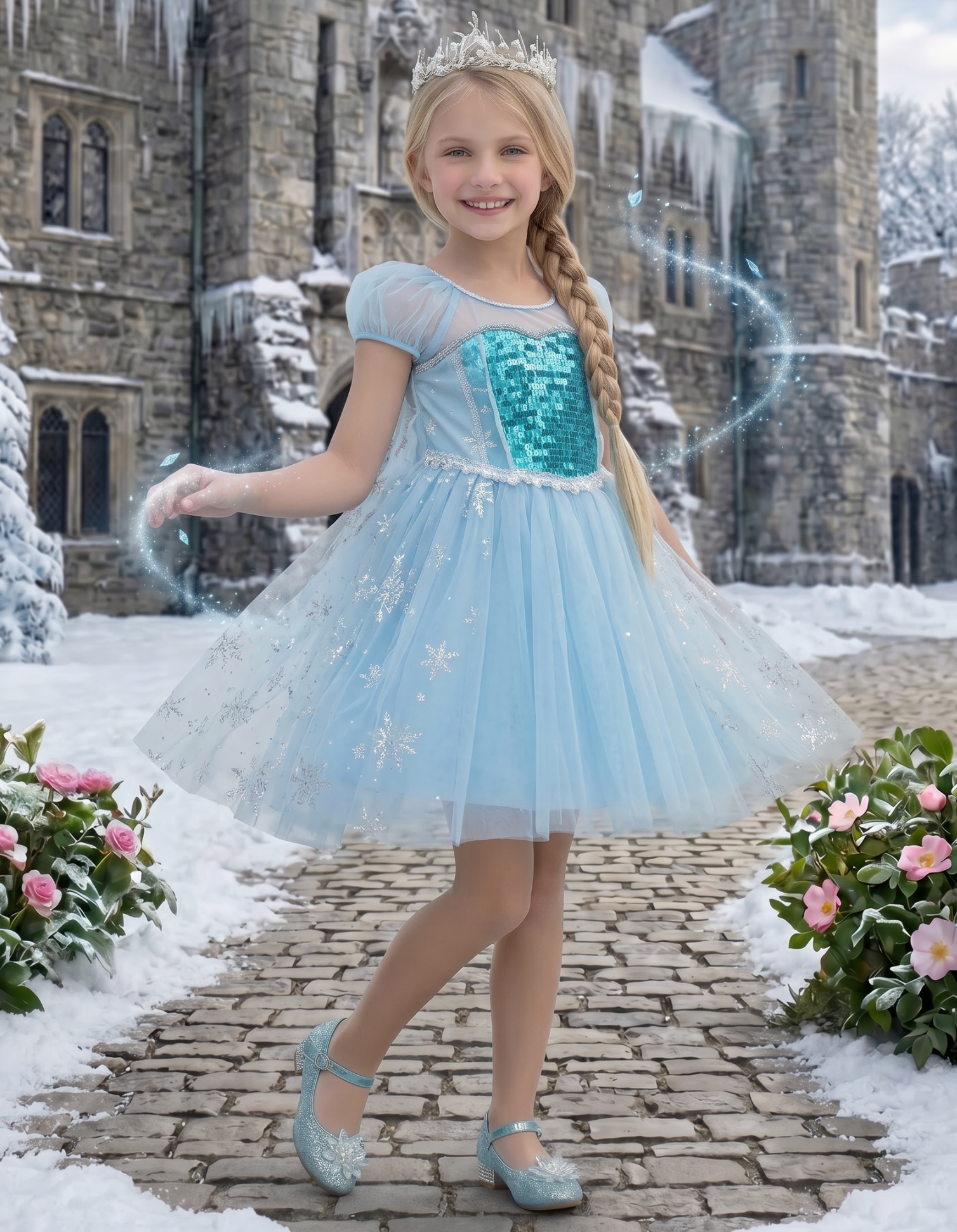 ice princess dress Light Up Queen Costume For Girl Matching gloves Halloween Costume Winter Princess Costume