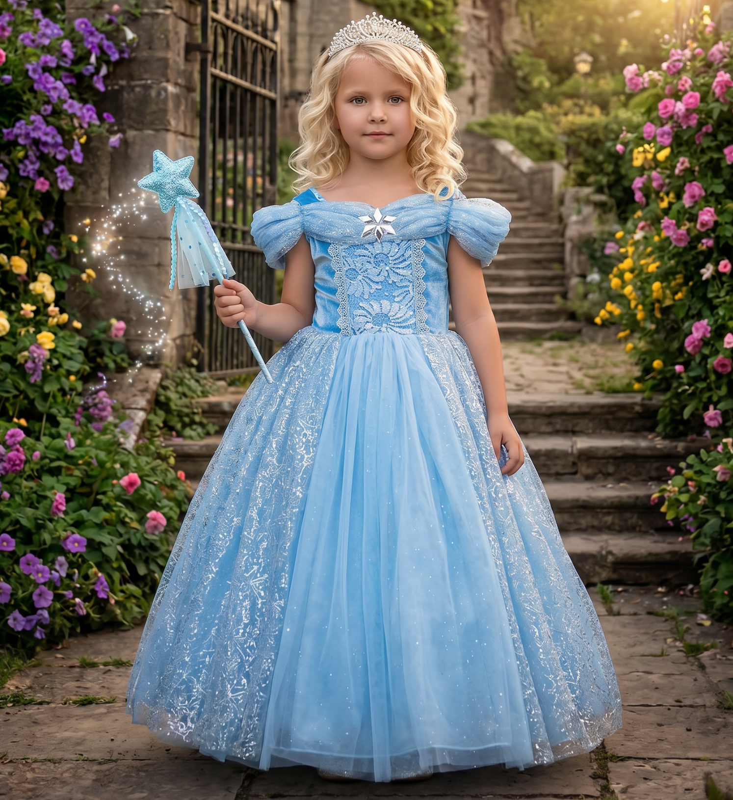 Princess Dress- Blue Princess Wedding Dresses and Dress Up for Toddlers 5