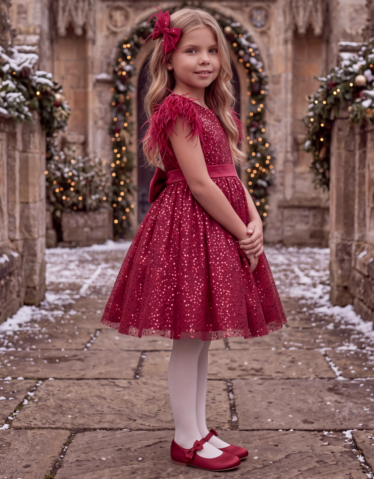 ELIANA DRESS & HAIR BOW SET CRIMSON