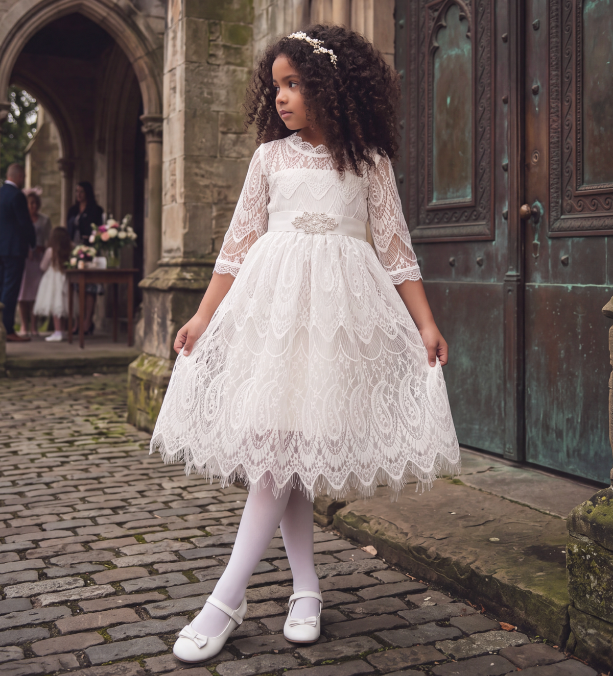 BELLA RAFAELA DRESS & BELT SET- ANTIQUE WHITE