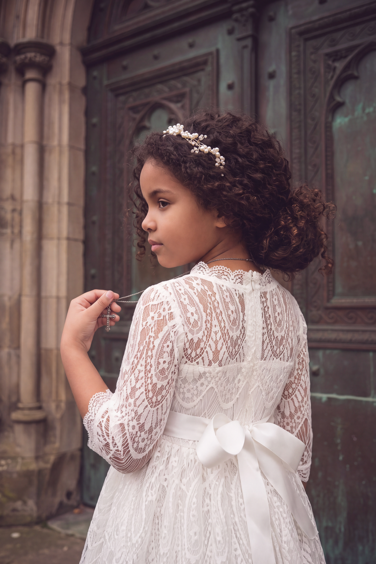 BELLA RAFAELA DRESS & BELT SET- ANTIQUE WHITE
