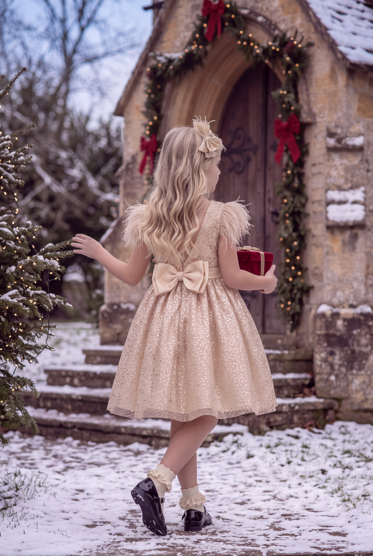 ELIANA DRESS & HAIR BOW SET GOLD