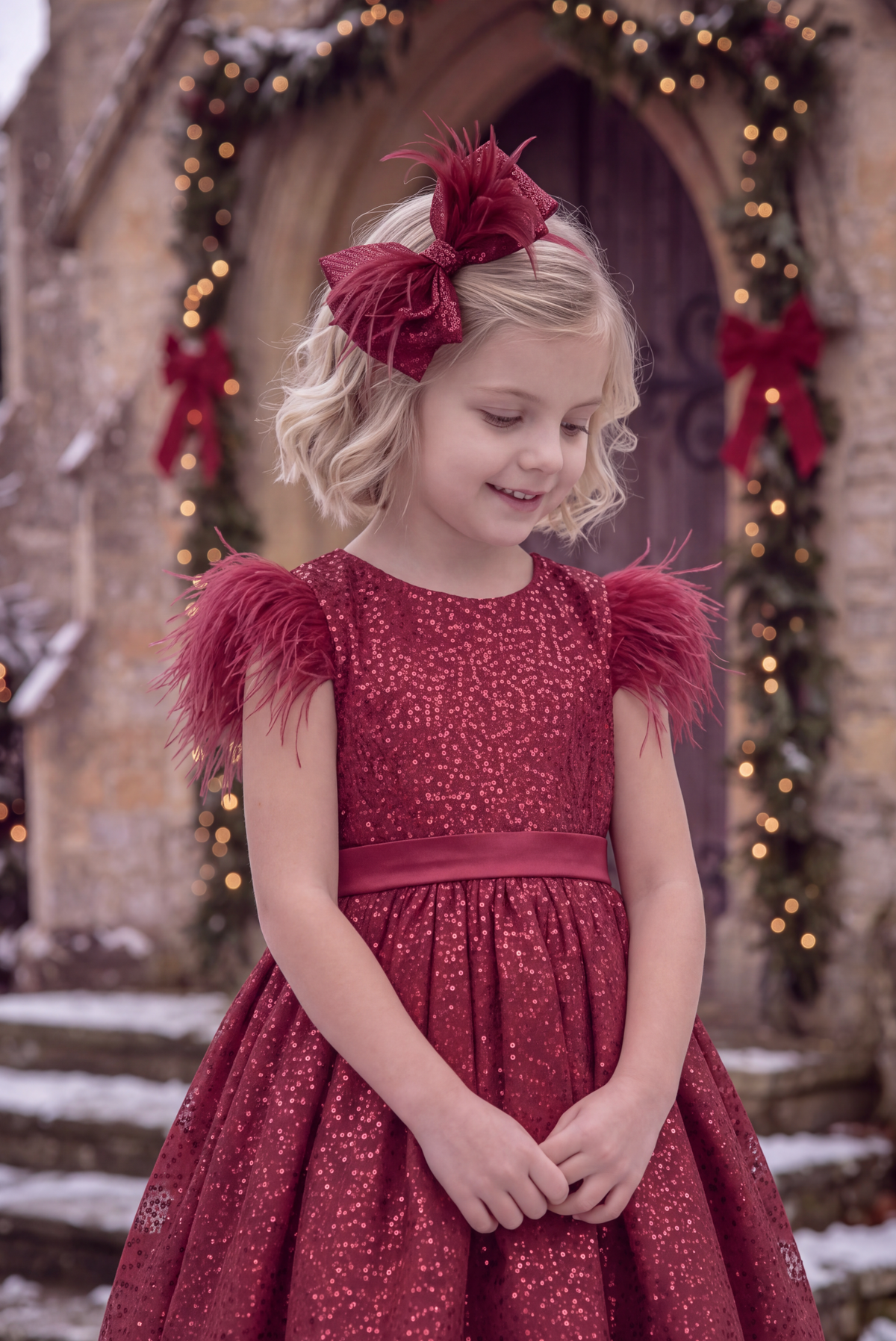 ELIANA DRESS & HAIR BOW SET CRIMSON