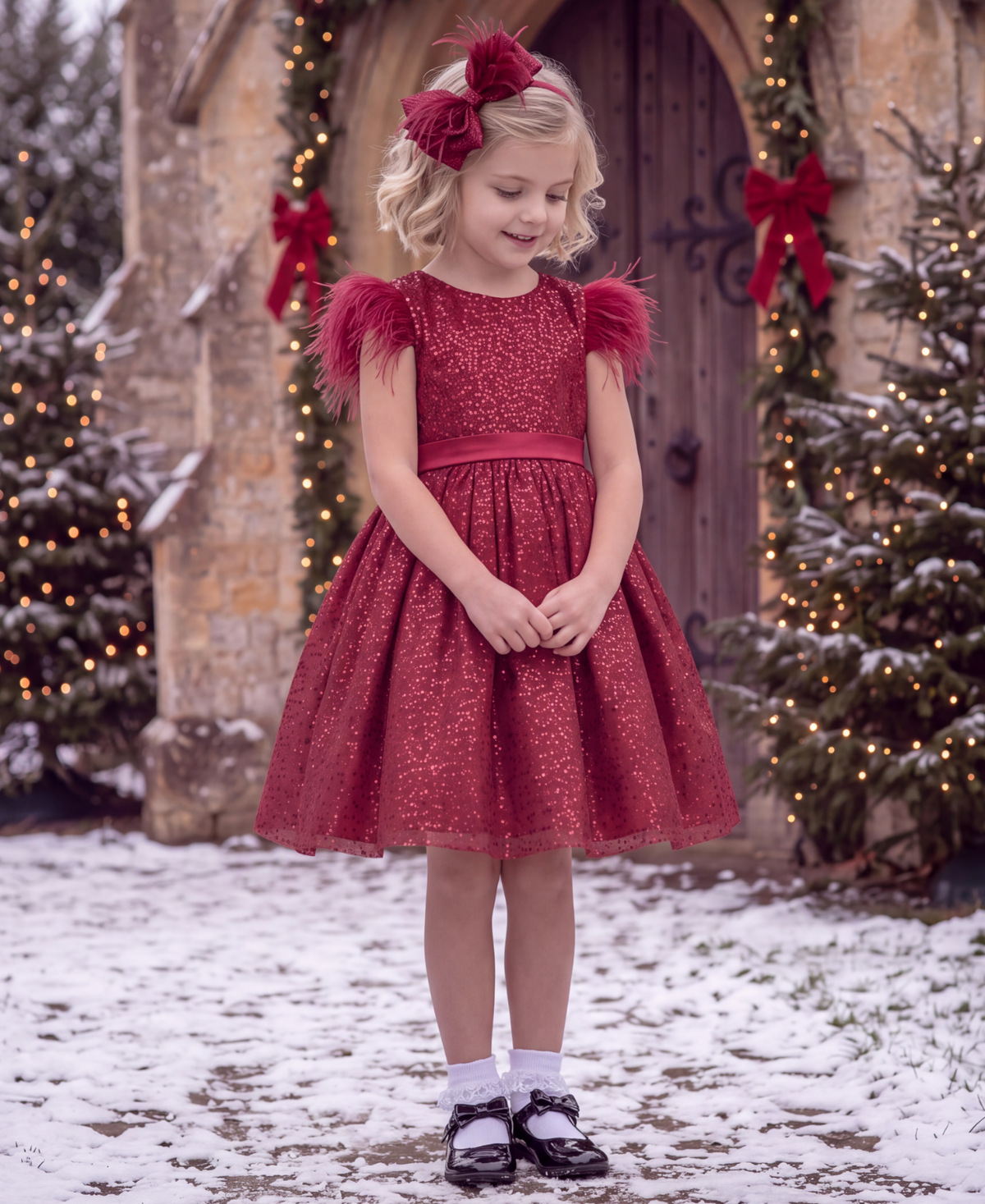 ELIANA DRESS & HAIR BOW SET CRIMSON