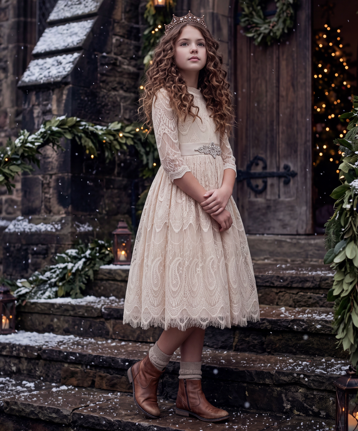BELLA RAFAELA DRESS & BELT SET-BUTTERSCOTCH