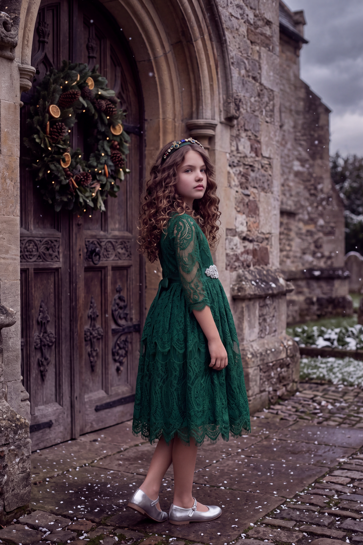 BELLA RAFAELA DRESS & BELT SET-EMERALD