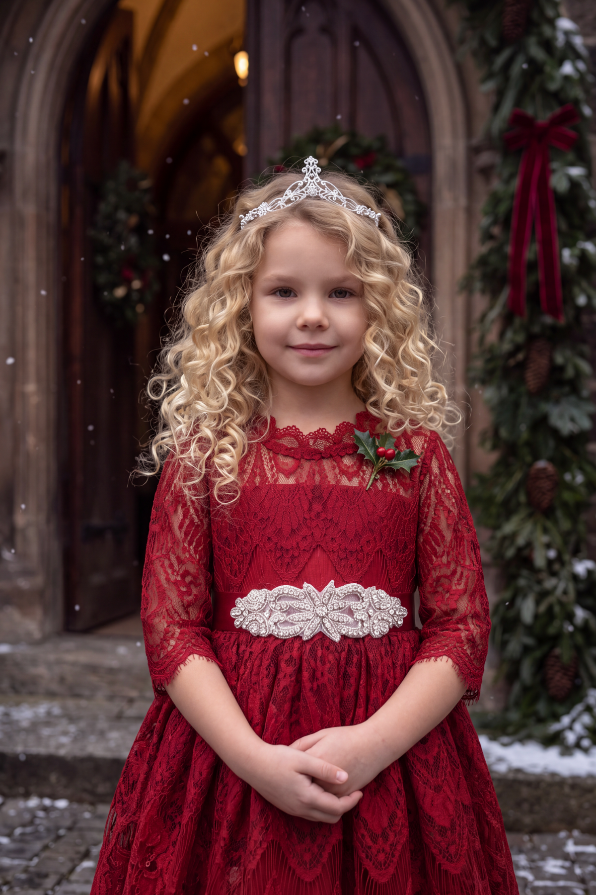 BELLA RAFAELA DRESS & BELT SET-CRIMSON