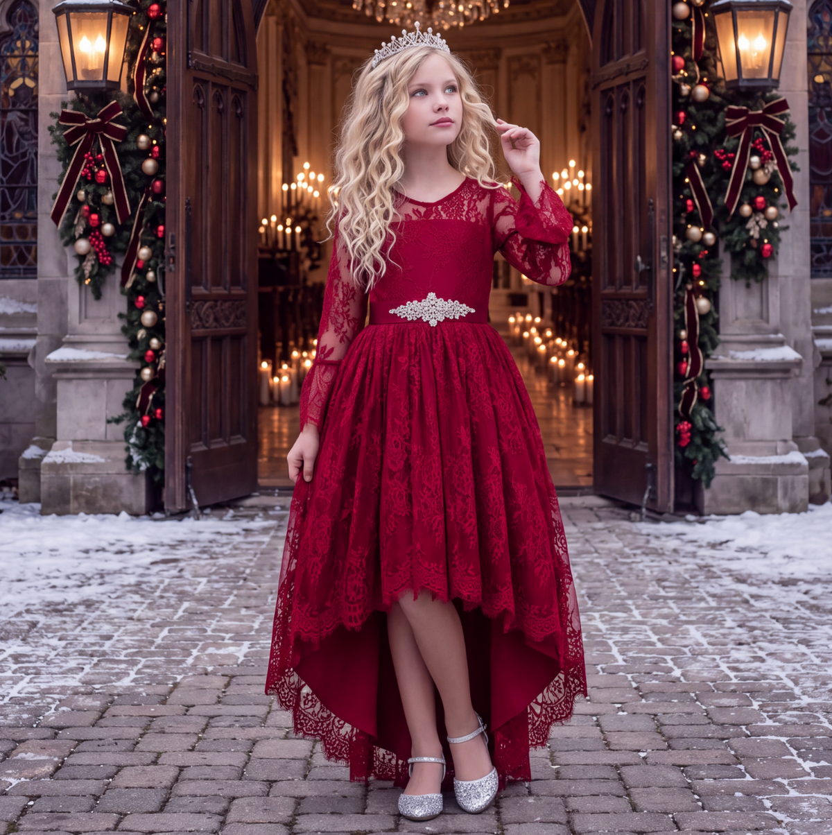 AINSLEY DRESS & BELT SET CRIMSON