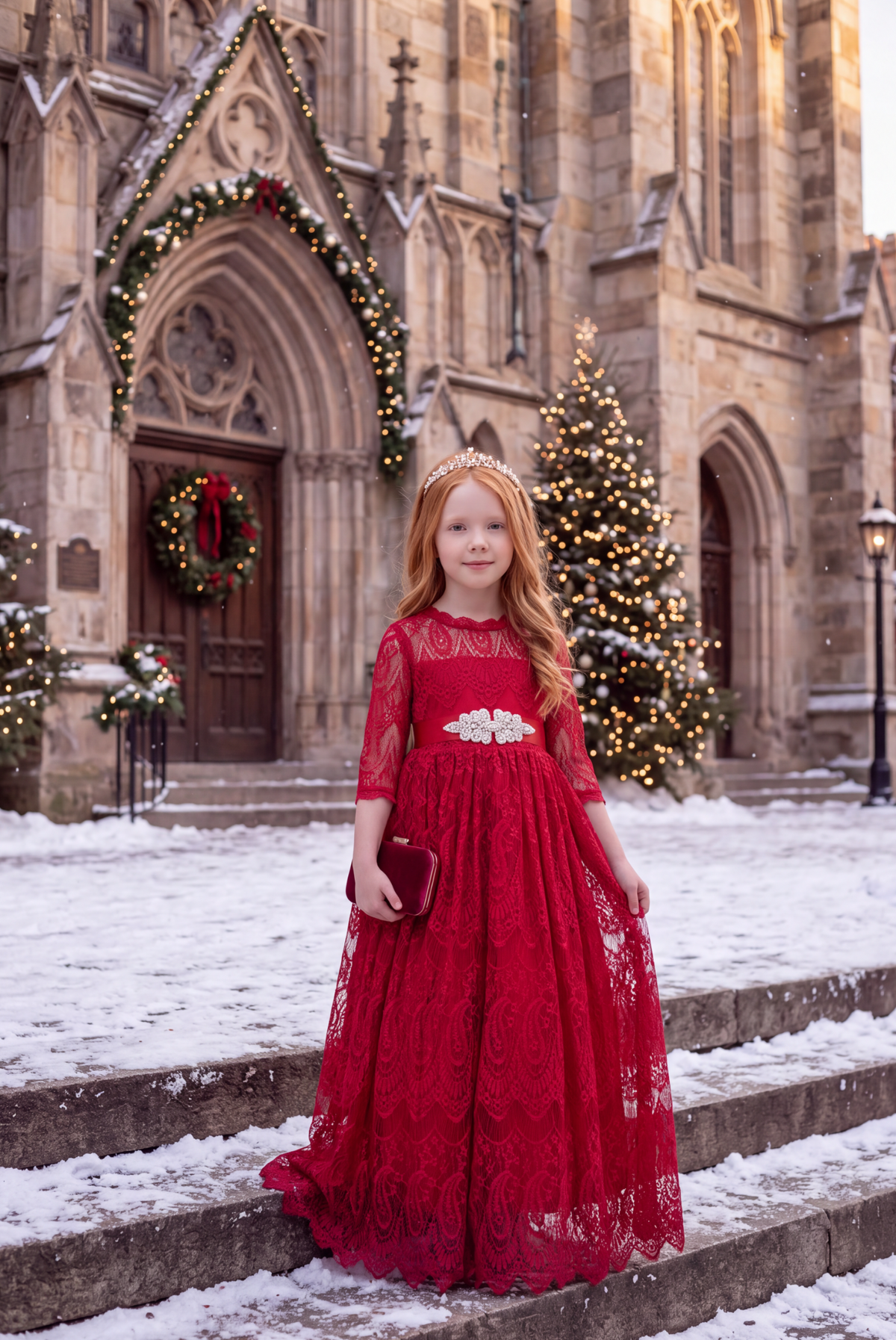 BELLA RAFAELA GOWN & BELT CRIMSON