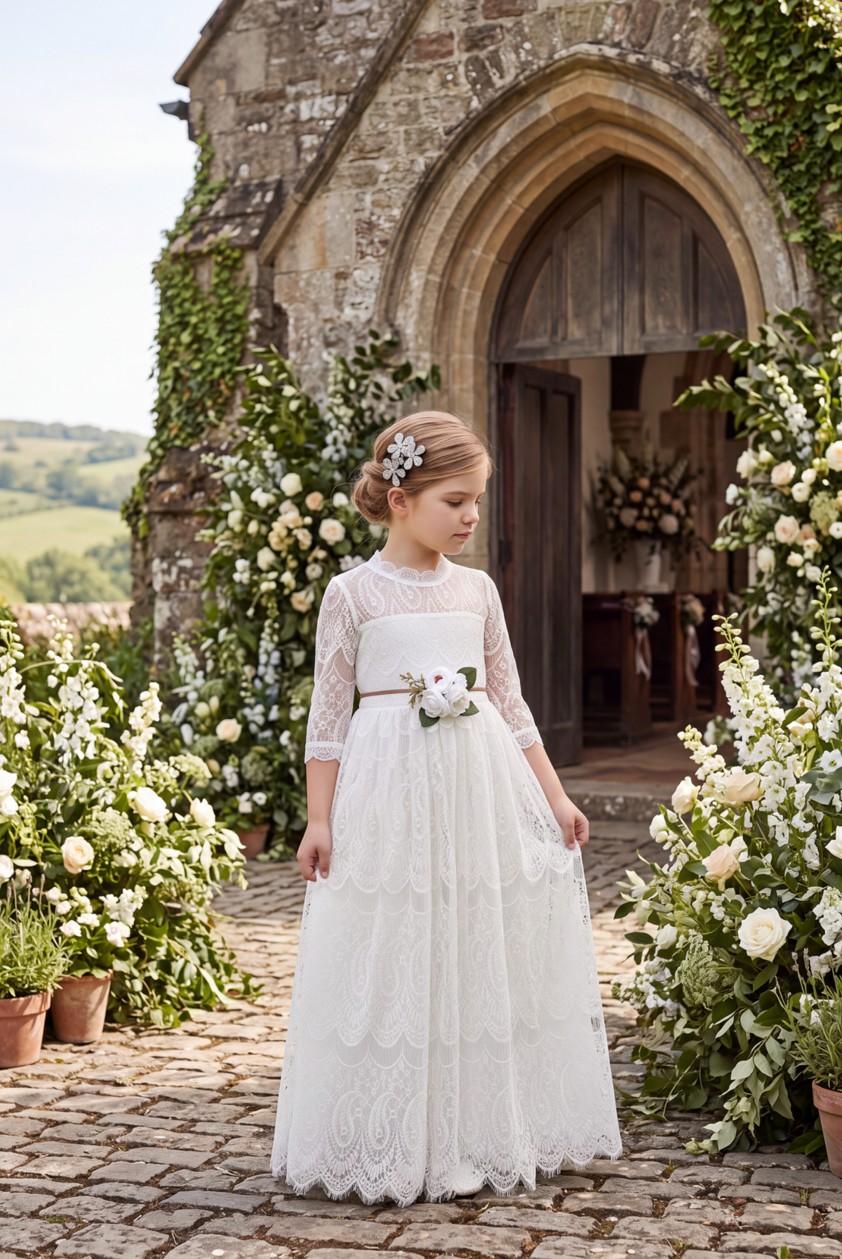 BELLA RAFAELA GOWN & BELT SET WHITE