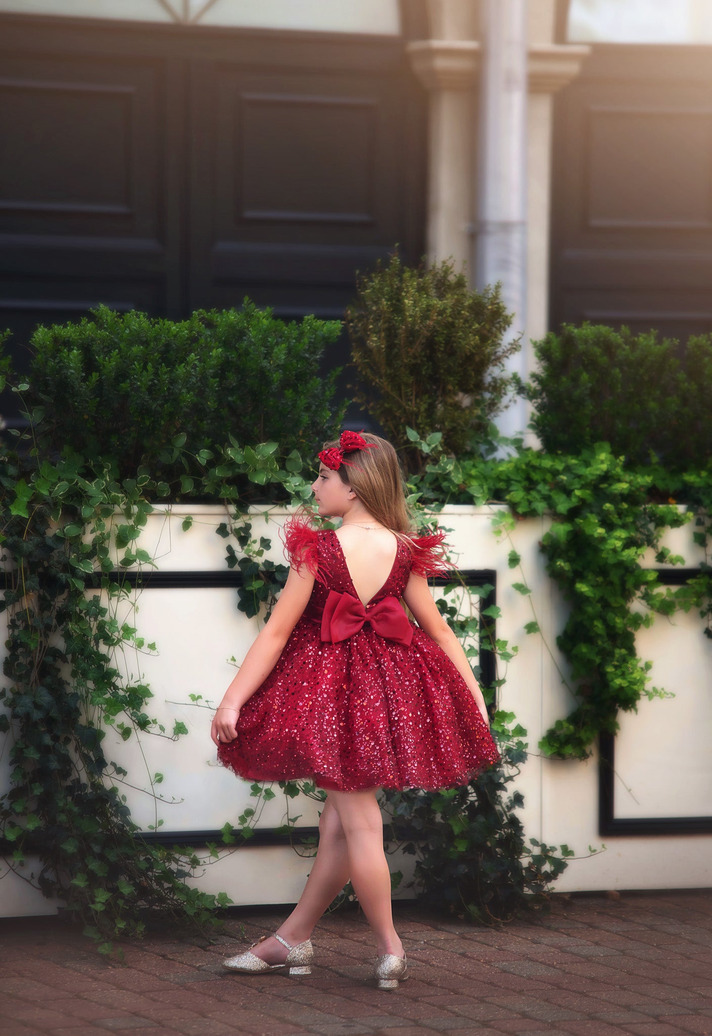 ELIANA DRESS & HAIR BOW SET CRIMSON